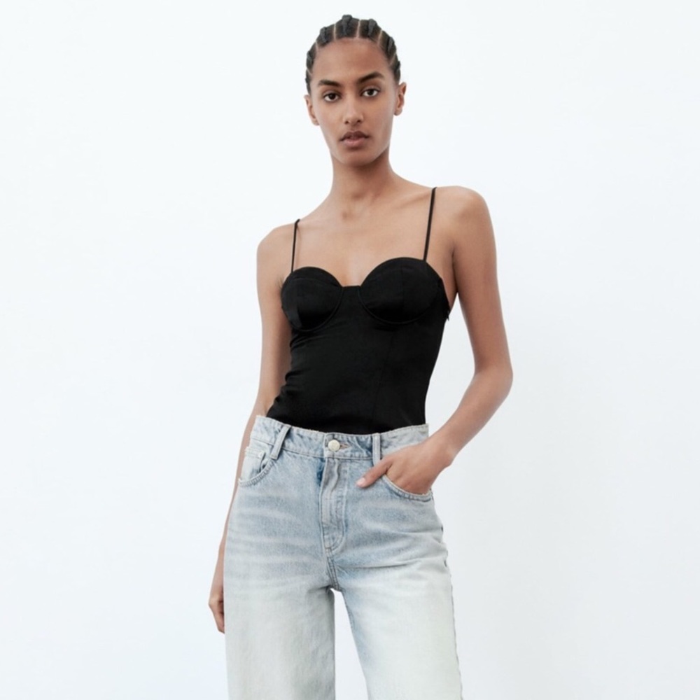 ZARA Satin Effect Corset Bodysuit NWT